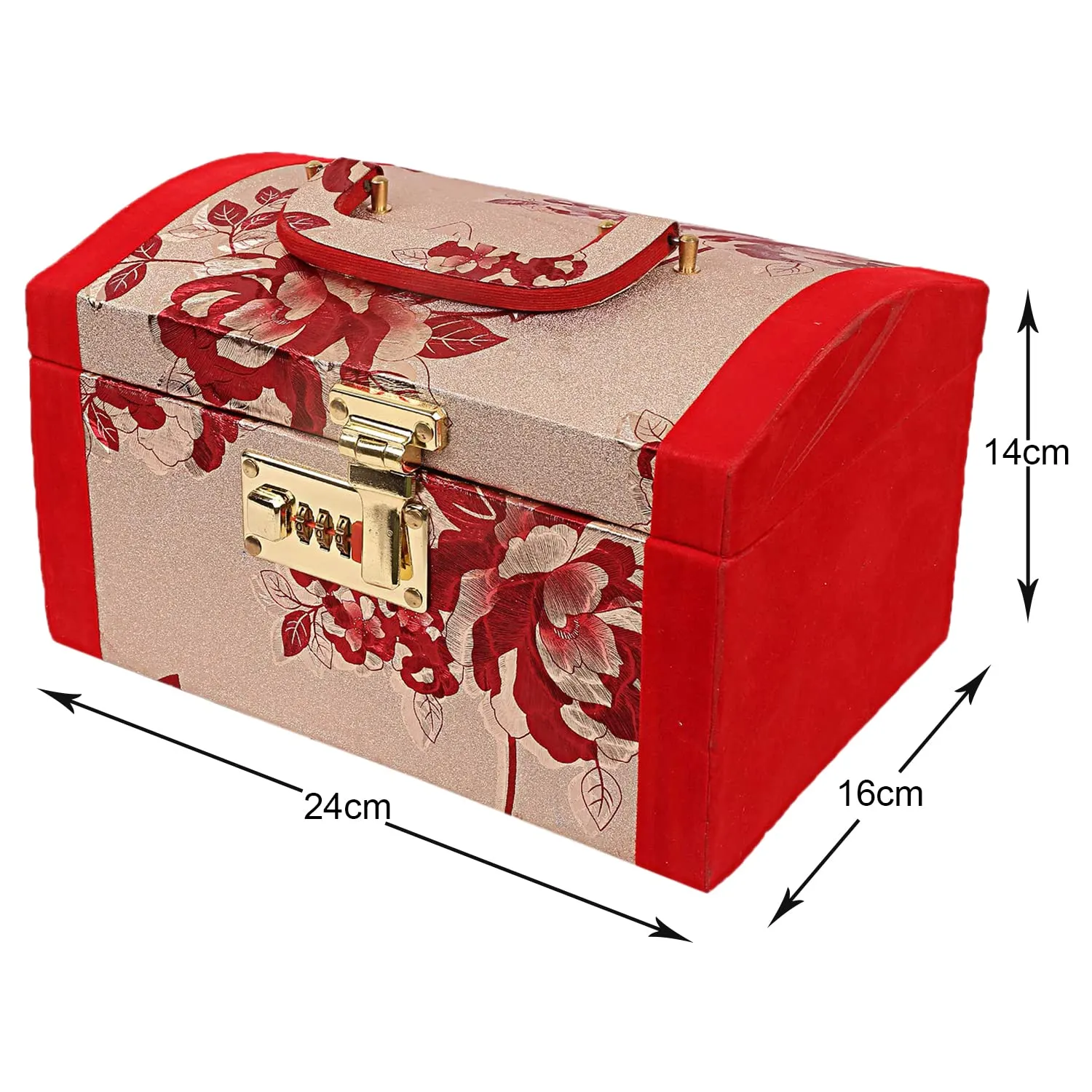 Kuber Industries Flower Printed Wooden Jewellery Box/Organizer For Storing Makeup, Jewellery, Bangles, Cosmetics & Toiletries Items With 1 Bangle Rod, Mirror & Number Lock System (Red)-47KM0533
