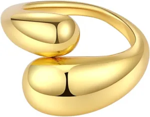 KURTCB Chunky Open Ring 14k Gold Plated Minimalist Adjustable Dome Teardrop Wide Bold Statement Ring for Women
