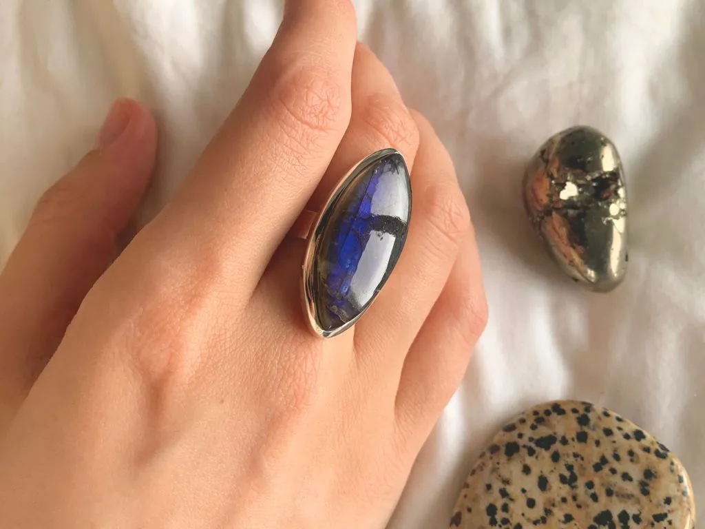 Labradorite Adjustable Naevia Ring - Reg. Marquise