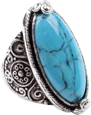LadayPoa Charming Synthetic-Turquoise Tibet Silver Plated Fashion Ring