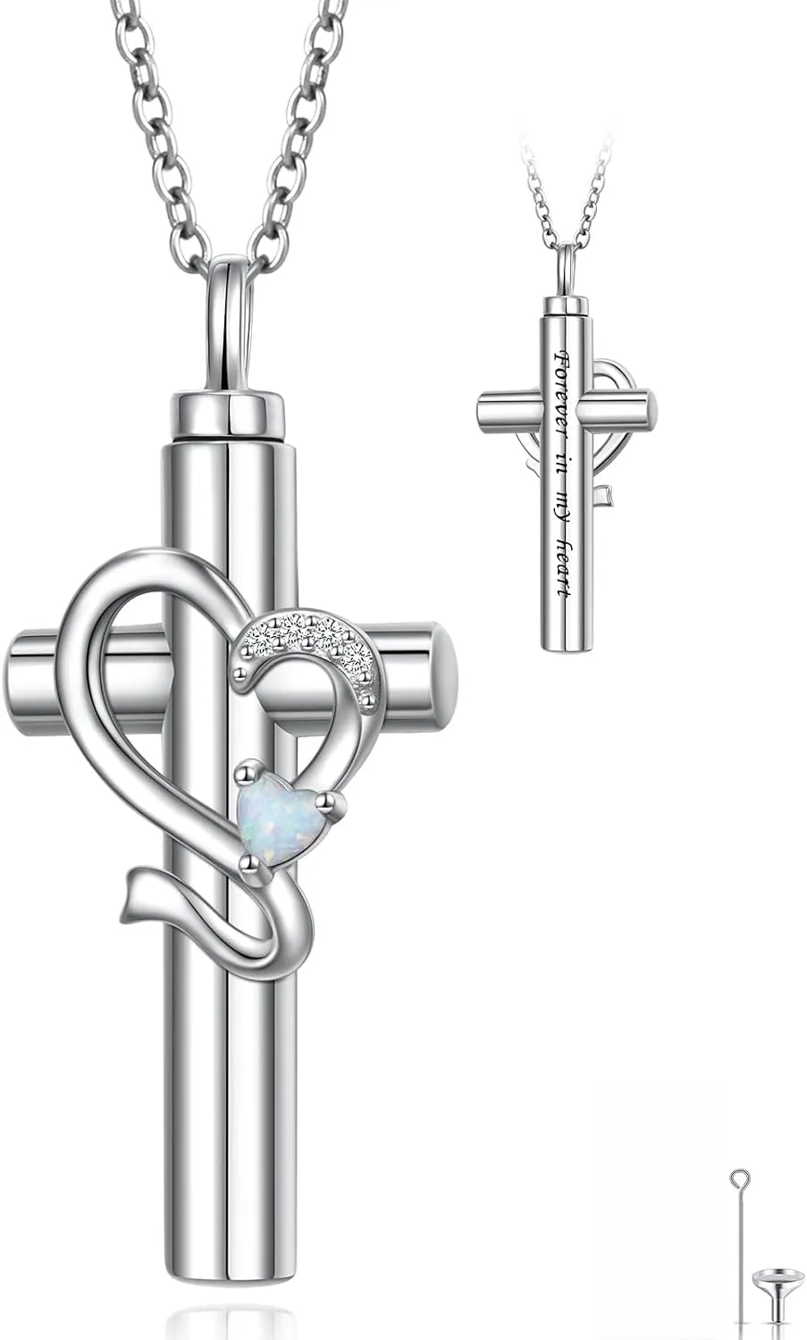 Ladytree Cross Urn Necklaces for Ashes Created Opal Cremation Pendant 925 Sterling Silver in Memory Loss of Loved One Grief Remembrance Jewelry for Women