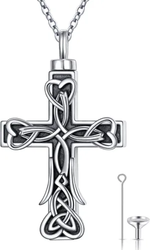 Ladytree Cross Urn Necklaces for Ashes Cremation Pendant 925 Sterling Silver in Memory Loss of Loved One Grief Remembrance Jewelry for Women