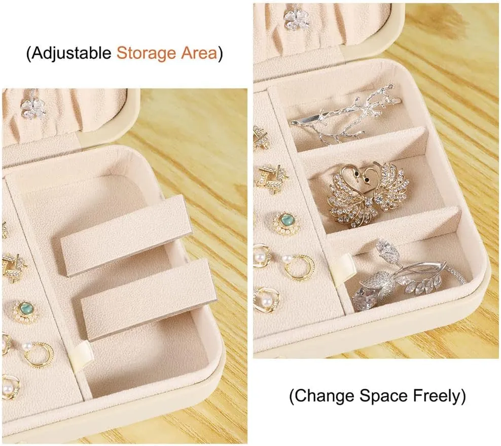 LANDICI Small Jewelry Box for Women Girls, PU Leather Travel Jewelry Case, Portable Jewelry Organizer Storage Holder Display for Ring Earrings Necklace Bracelet Bangle Men Kids Gift, Apricot