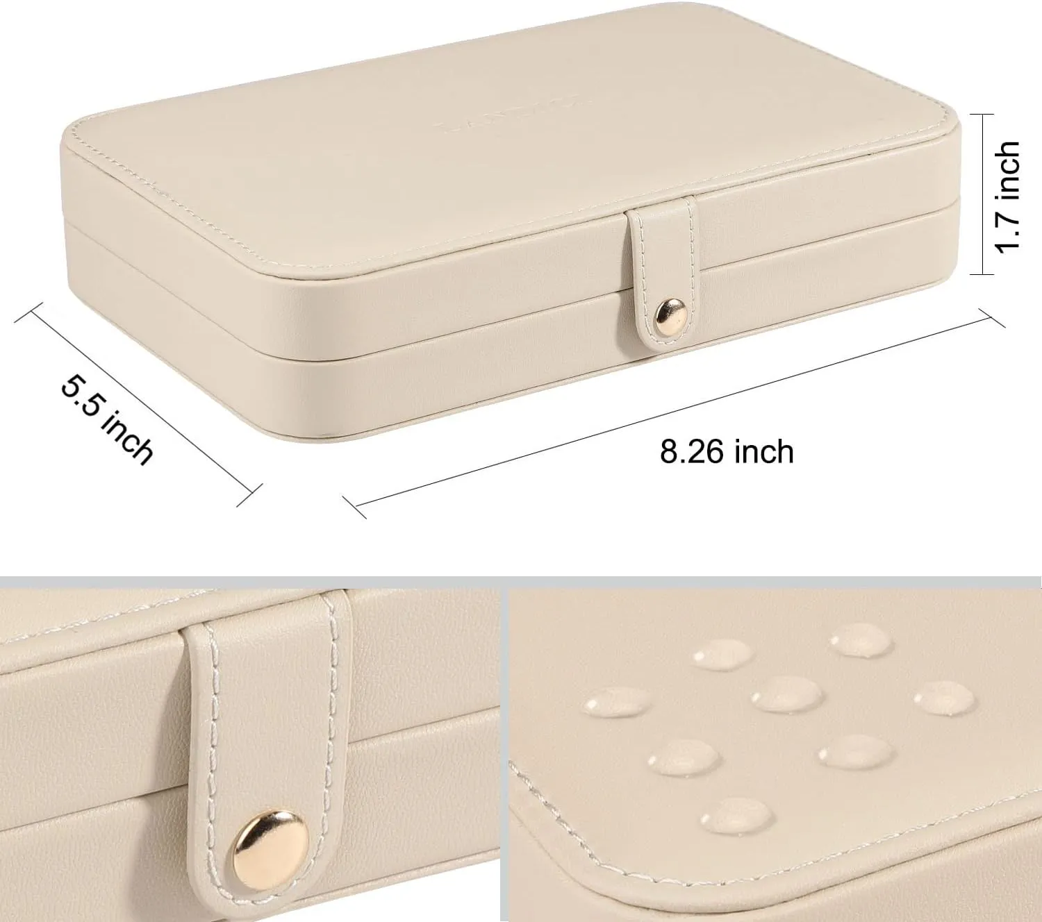 LANDICI Small Jewelry Box for Women Girls, PU Leather Travel Jewelry Case, Portable Jewelry Organizer Storage Holder Display for Ring Earrings Necklace Bracelet Bangle Men Kids Gift, Apricot