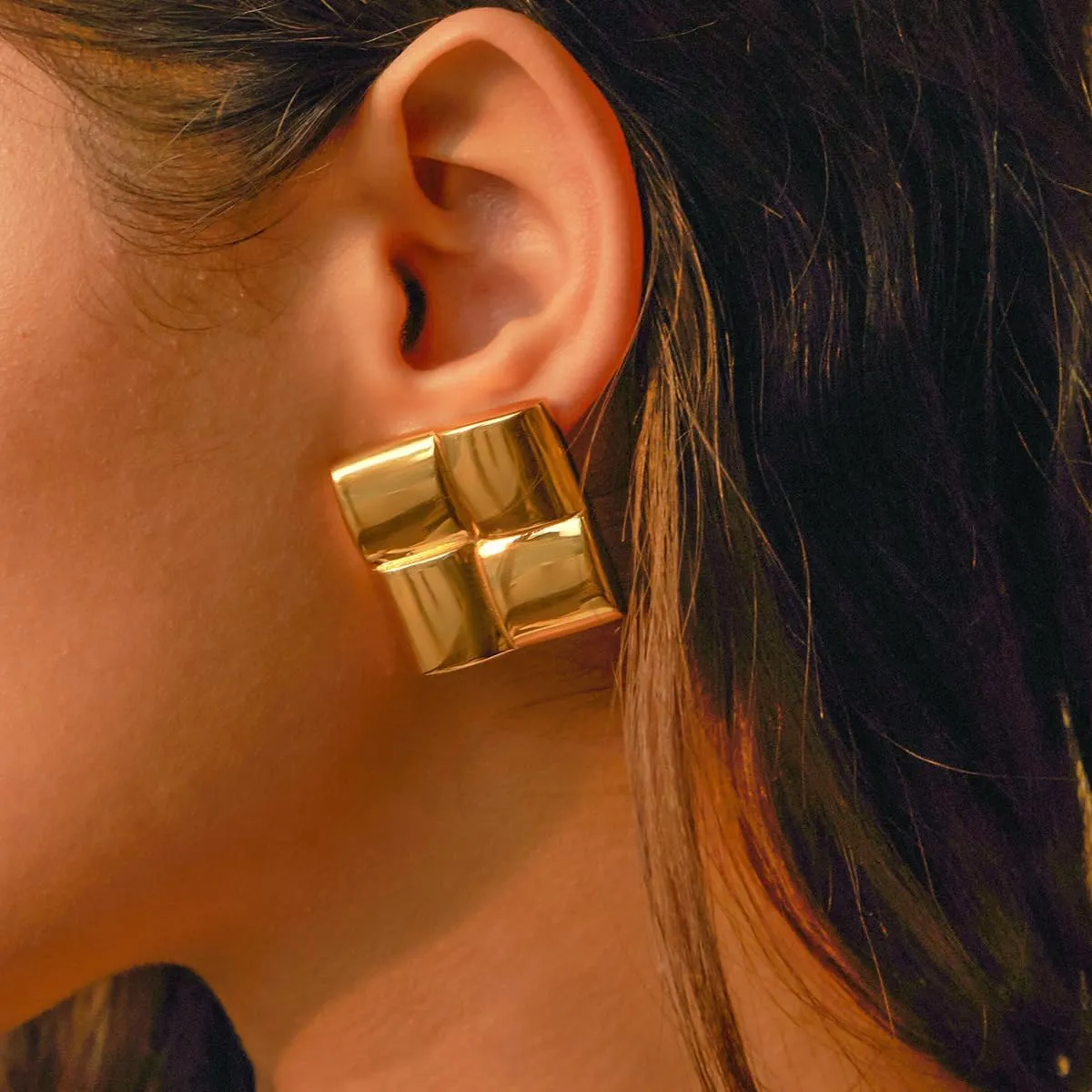 Large Gold Chunky Earrings for Women - Big Statement Jewelry, Silver Geometric Thick Bold Square Disc Heart Spiral Stud Earrings