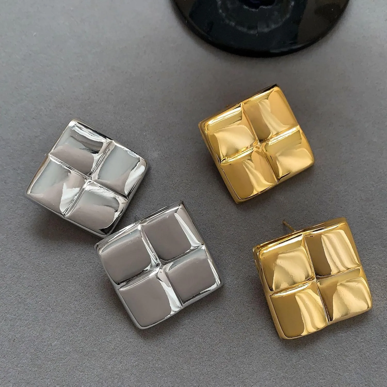 Large Gold Chunky Earrings for Women - Big Statement Jewelry, Silver Geometric Thick Bold Square Disc Heart Spiral Stud Earrings