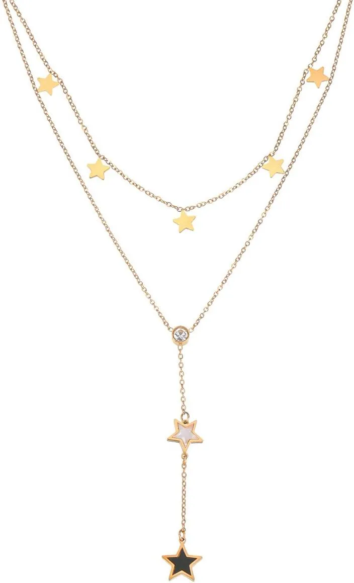 Lariat Gold Necklace for Women, 18k Gold Plated Y-Shaped Necklace Trendy Star Layered Chain Drop Necklace for Women Fashion Jewelry