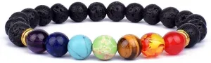 Lava 7 Chakra Bracelets & Bangles Balance Beads Buddha Prayer Elastic Bracelet Men Natural Stone Jewelry Gifts (4-L-21cm)