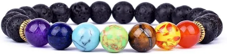Lava 7 Chakra Bracelets & Bangles Balance Beads Buddha Prayer Elastic Bracelet Men Natural Stone Jewelry Gifts (4-L-21cm)