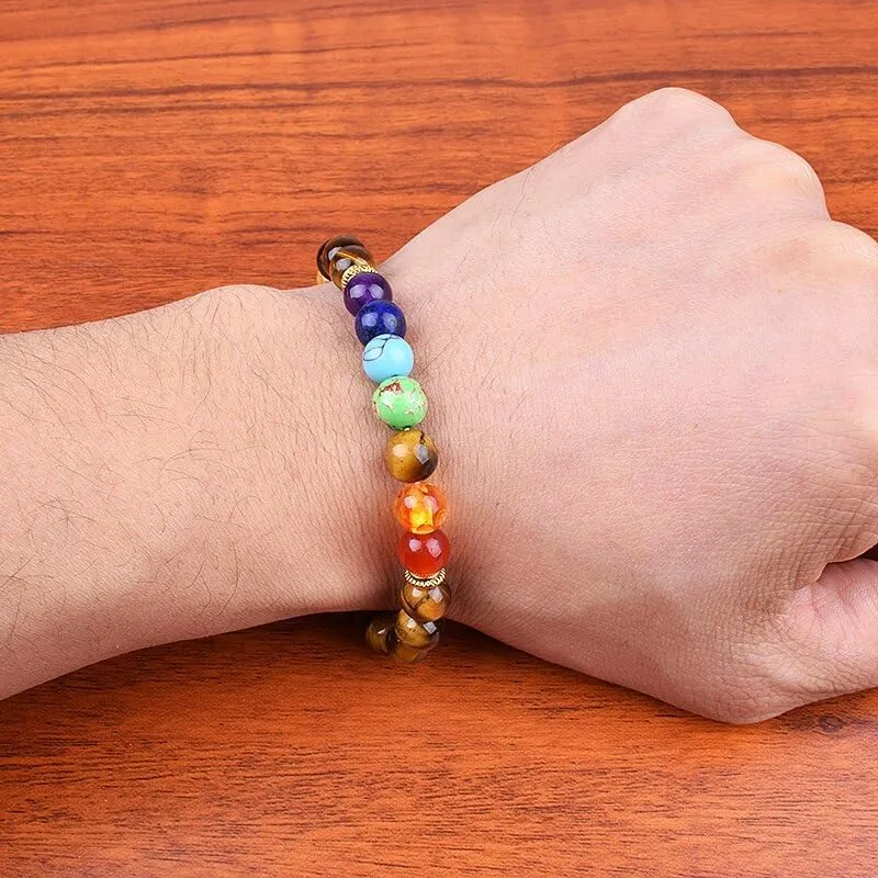 Lava 7 Chakra Bracelets & Bangles Balance Beads Buddha Prayer Elastic Bracelet Men Natural Stone Jewelry Gifts (4-L-21cm)