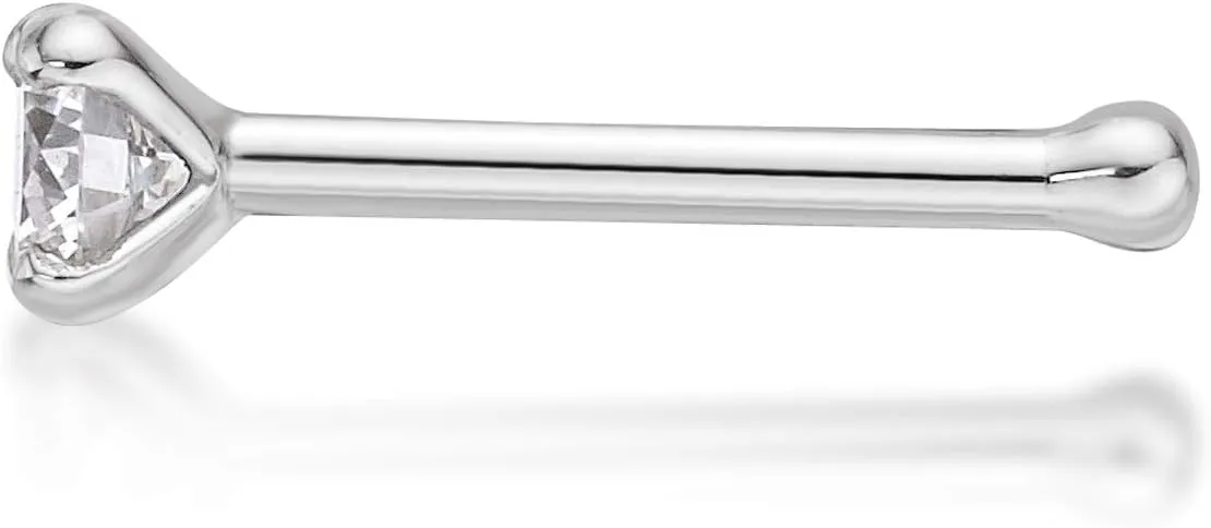 Lavari Jewelers 20 Gauge 0.01 to 0.07 Carat Lab Grown Diamond Straight Bone Nose Stud for Women - 14k Gold 1.3 to 2.7mm (D-E, VVS1-VVS2 to I2-I3, cttw) Nose Ring - Unisex Nostril Piercing Jewelry