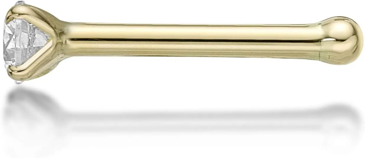 Lavari Jewelers 20 Gauge Straight Bone Nose Stud for Women or Men - 14k White or Yellow Gold 2 mm or 3 mm Cubic Zirconia Nose Ring - Unisex Hypoallergenic Nostril Piercing Jewelry - 20G Body Piercing