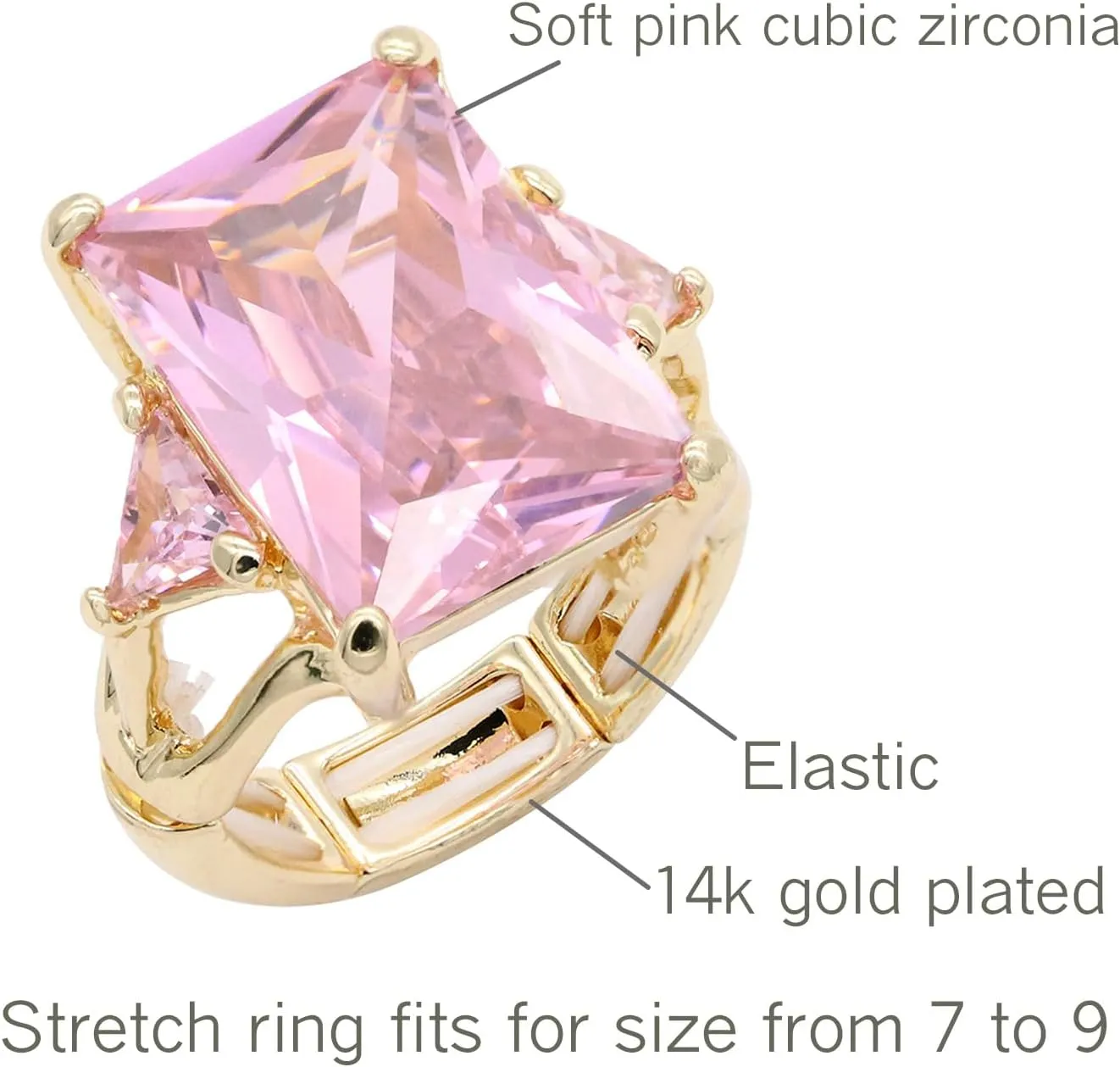 Lavencious Big Bold Radiant CZ Stones Stretch Rings for Women Size for 7-9