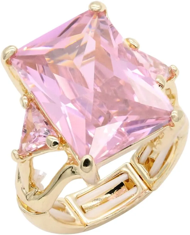 Lavencious Big Bold Radiant CZ Stones Stretch Rings for Women Size for 7-9