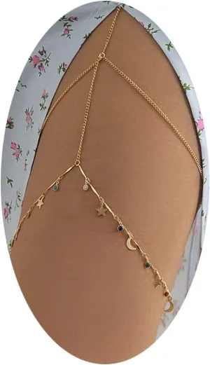 Layered Butterfly Leg Chain Jewelry for Women Crystal Chain Belts for Girls Jewelry Gold Thigh Garter Body Jewelry for Women Boho Body Chain Sexy Belly Harness Beach Nightclub Rave Waist Body for Summer Beach