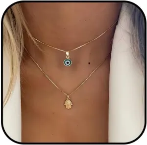 Layered Evil Eye Necklace for Women The evil Eye Pendant Hamza Pendant Exquisite Waterproof Lucky Protection Layered Hamsa Necklace Jewelry