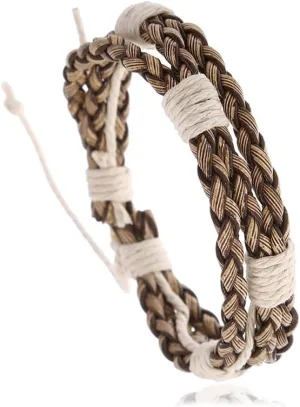 Leather Woven Bracelet for Men Women Vintage Boho Bracelets Adjustable Braided Bracelet Handmade Wrap for Holiday