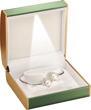 LED Bracelet Bangle Anklet Jewelry Gift Box for Engagement, WeddingLuxury PU Leather Dome Top Designed with Gold Color Painted on the Sides Bangle Bracelet Anklet Jewelry Gifts Holder Storage Box with Light for Women for Men