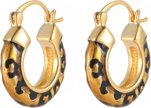 Leopard Print Earrings for Women Gold-tone and Black Hoop Earrings Geometric Drop Earring Studs Hypoallergenic Fashion Jewelry Gifts Unisex