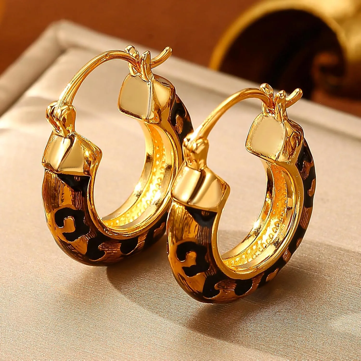 Leopard Print Earrings for Women Gold-tone and Black Hoop Earrings Geometric Drop Earring Studs Hypoallergenic Fashion Jewelry Gifts Unisex