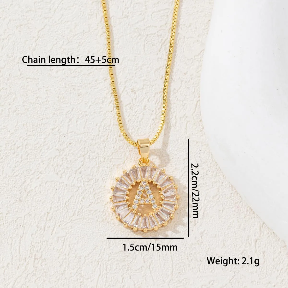 Letter Necklace 14K Gold Plated, 2 Initial Pendant Necklaces for Women, Chunky Alphabet Design with Zircon Stones