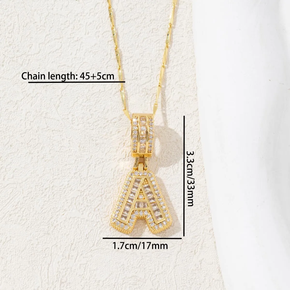 Letter Necklace 14K Gold Plated, 2 Initial Pendant Necklaces for Women, Chunky Alphabet Design with Zircon Stones