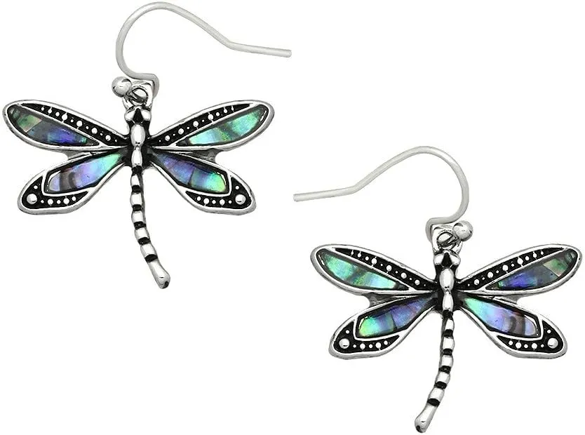 Liavy's Dragonfly Fashionable Earrings - Fish Hook - Abalone Paua Shell - Unique Gift and Souvenir