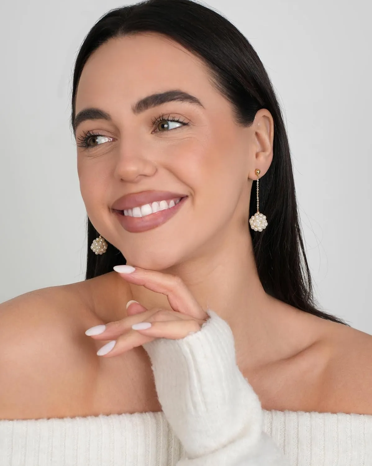 LILY LUSTRE Pearl Cluster Ball Earrings, 14K Gold Plated 925 Sterling Silver AAAA Quality Freshwater Cultured Pearl Earrings, Wedding Bridal Earrings for Women