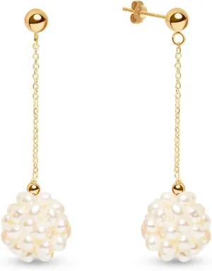 LILY LUSTRE Pearl Cluster Ball Earrings, 14K Gold Plated 925 Sterling Silver AAAA Quality Freshwater Cultured Pearl Earrings, Wedding Bridal Earrings for Women