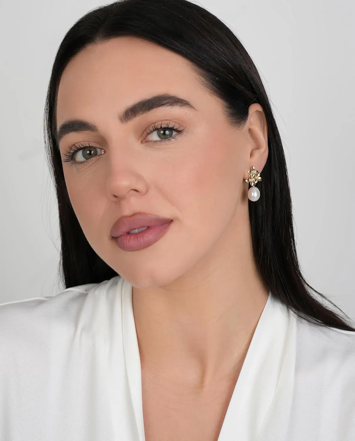 LILY LUSTRE Pearl Flower Stud Earrings | 14k Gold/Rose Gold Plated 925 Sterling Silver Handpicked AAAA Quality Natural Freshwater Cultured Pearl Drop & Coin Shape Dangle Floral Earrings for Women