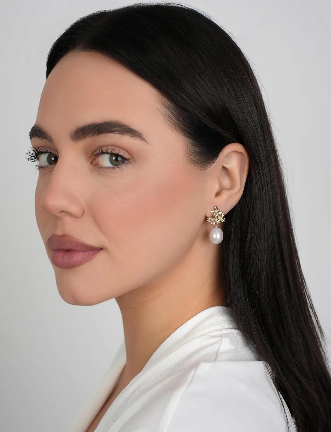 LILY LUSTRE Pearl Flower Stud Earrings | 14k Gold/Rose Gold Plated 925 Sterling Silver Handpicked AAAA Quality Natural Freshwater Cultured Pearl Drop & Coin Shape Dangle Floral Earrings for Women