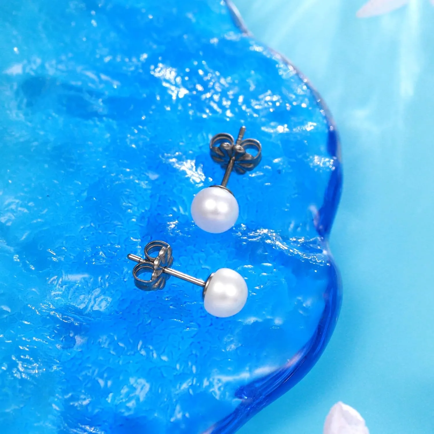 Limerencia Hypoallergenic F136 Pure Ttitanium Handpicked White Freshwater Cultured Pearl Earrings G23 Implant Grade Piercing Studs