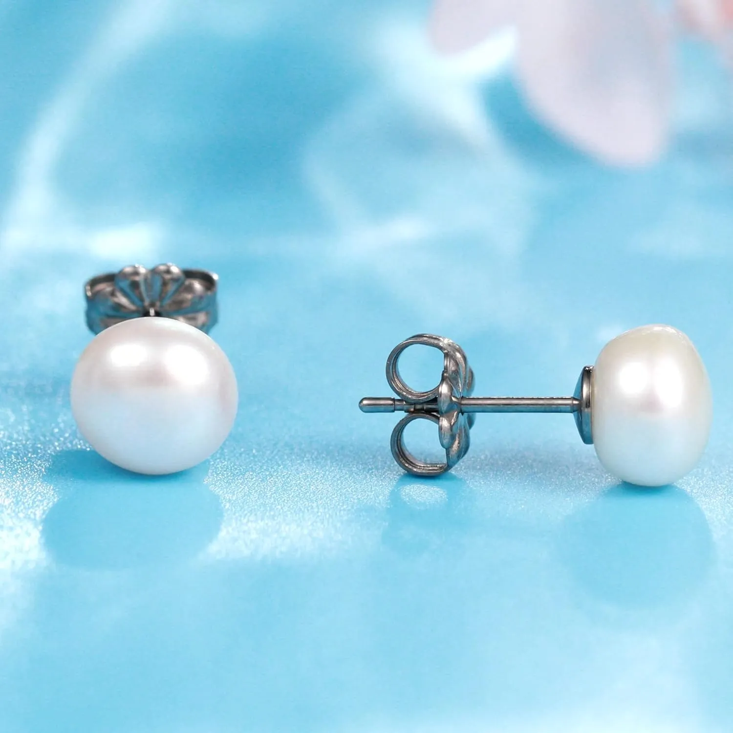 Limerencia Hypoallergenic F136 Pure Ttitanium Handpicked White Freshwater Cultured Pearl Earrings G23 Implant Grade Piercing Studs