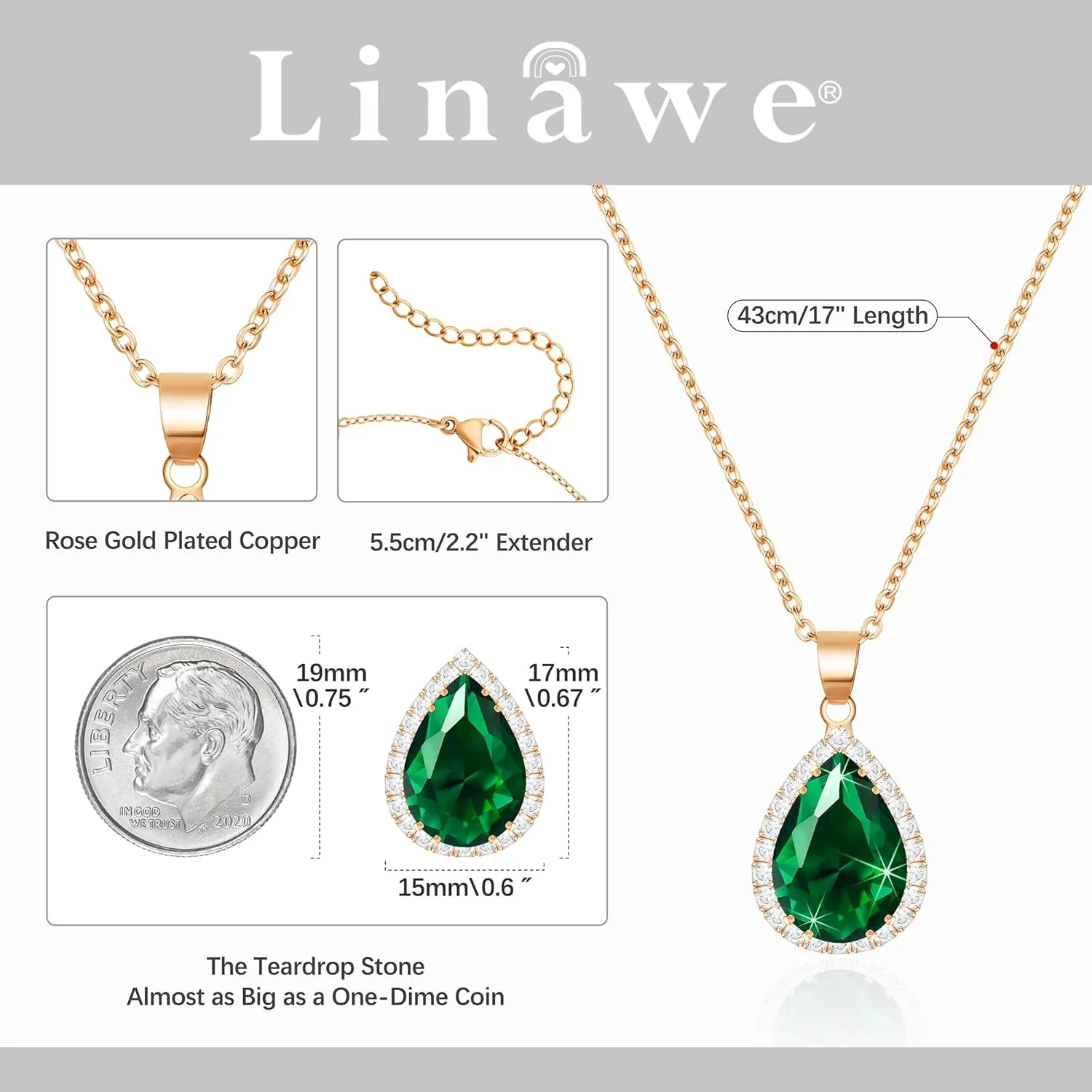 Linawe Crystal Chain Necklace for Women Trendy, Imitation Diamond Pendant, Statement Cubic Zirconia Boho Jewelry Set, 14K Gold/Rose Gold/Silver Birthstone Necklace
