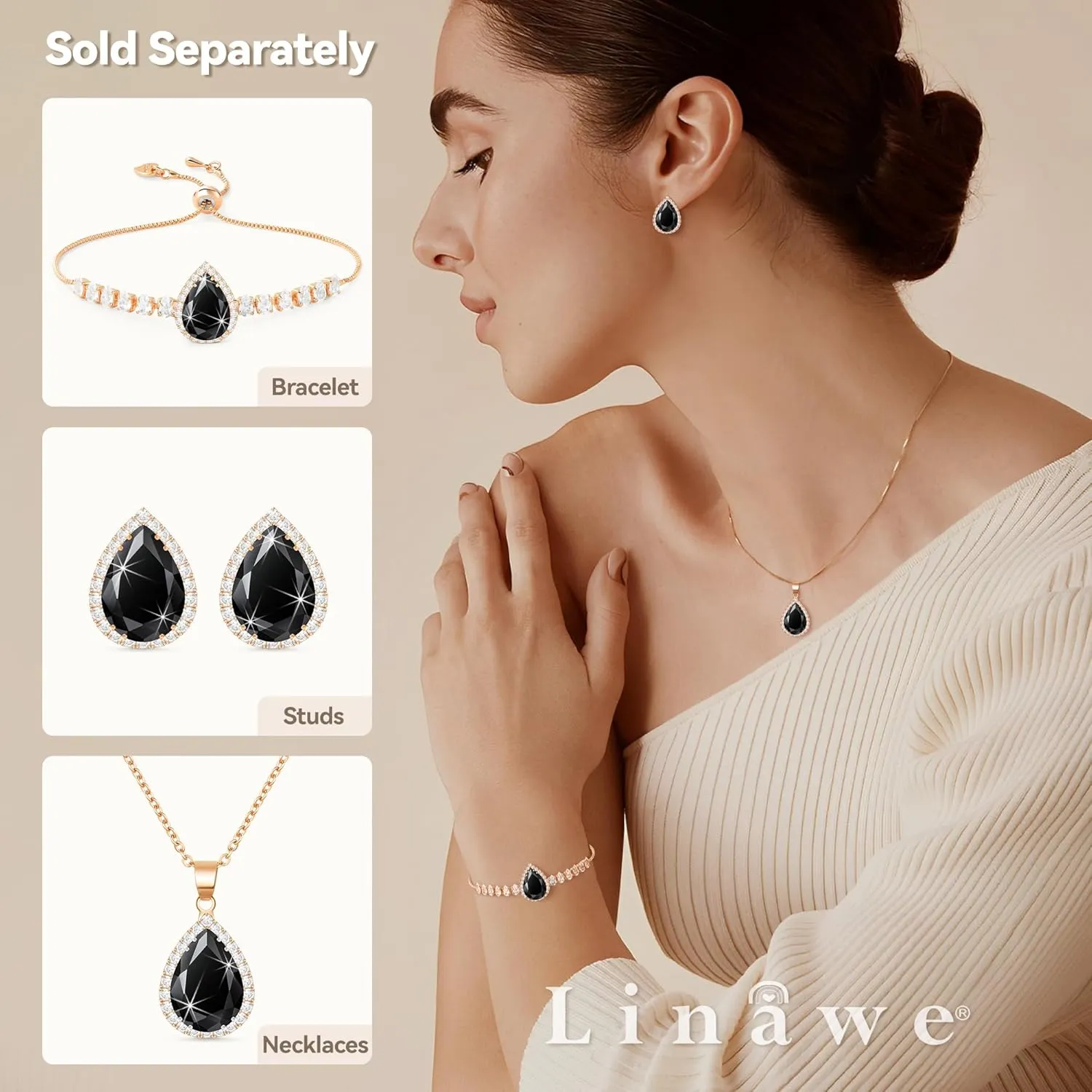 Linawe Crystal Chain Necklace for Women Trendy, Imitation Diamond Pendant, Statement Cubic Zirconia Boho Jewelry Set, 14K Gold/Rose Gold/Silver Birthstone Necklace