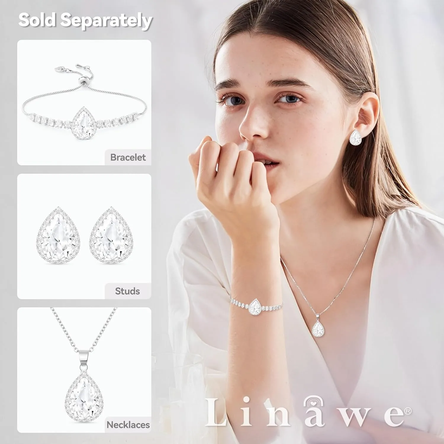 Linawe Crystal Chain Necklace for Women Trendy, Imitation Diamond Pendant, Statement Cubic Zirconia Boho Jewelry Set, 14K Gold/Rose Gold/Silver Birthstone Necklace