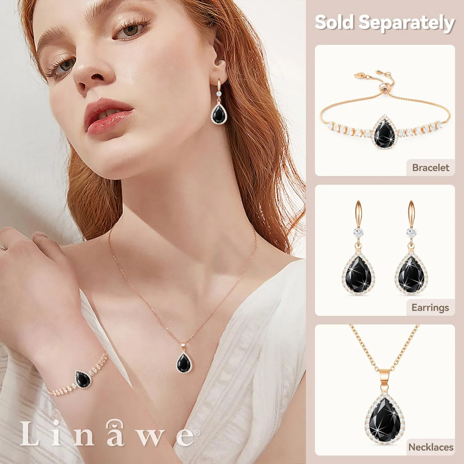 Linawe Crystal Chain Necklace for Women Trendy, Imitation Diamond Pendant, Statement Cubic Zirconia Boho Jewelry Set, 14K Gold/Rose Gold/Silver Birthstone Necklace