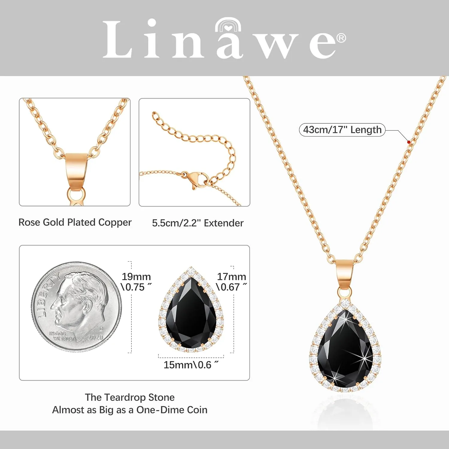 Linawe Crystal Chain Necklace for Women Trendy, Imitation Diamond Pendant, Statement Cubic Zirconia Boho Jewelry Set, 14K Gold/Rose Gold/Silver Birthstone Necklace