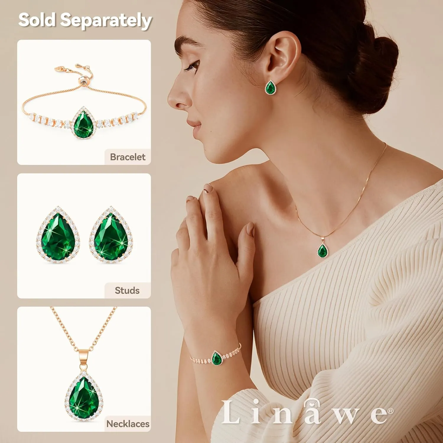 Linawe Crystal Chain Necklace for Women Trendy, Imitation Diamond Pendant, Statement Cubic Zirconia Boho Jewelry Set, 14K Gold/Rose Gold/Silver Birthstone Necklace