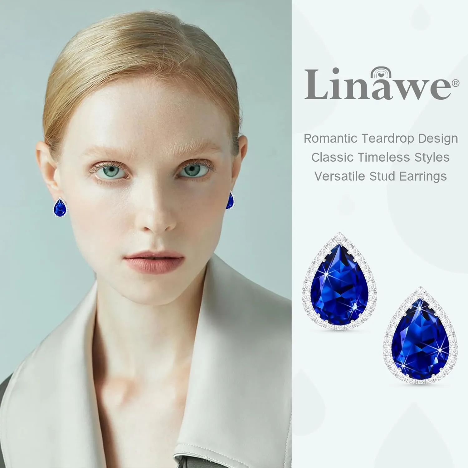 Linawe Women Stud Earrings, Teardrop Diamond Moissanite Cubic Zirconia Earrings Studs Rhinestone Jewelry Gold/Silver/Rose Gold