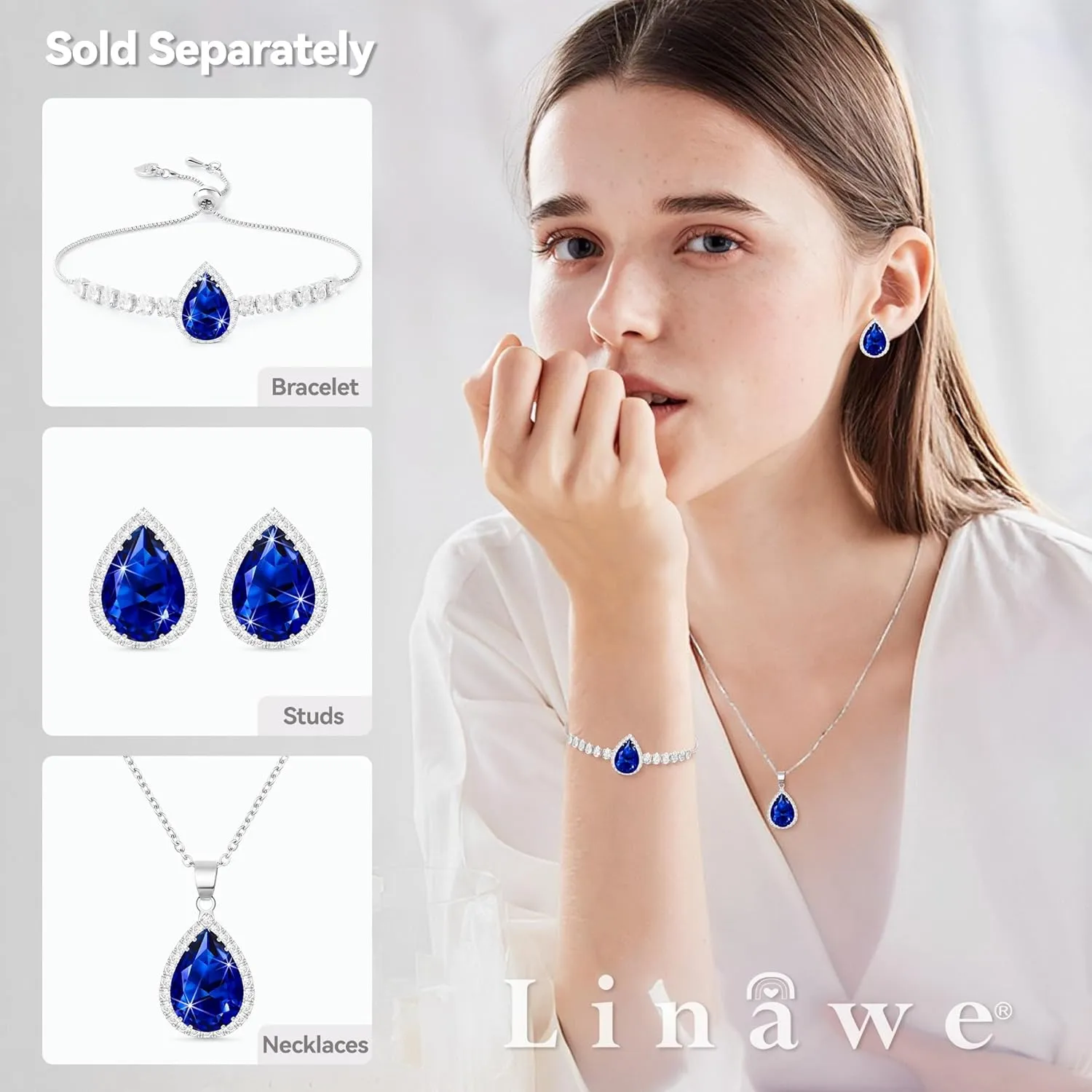 Linawe Women Stud Earrings, Teardrop Diamond Moissanite Cubic Zirconia Earrings Studs Rhinestone Jewelry Gold/Silver/Rose Gold