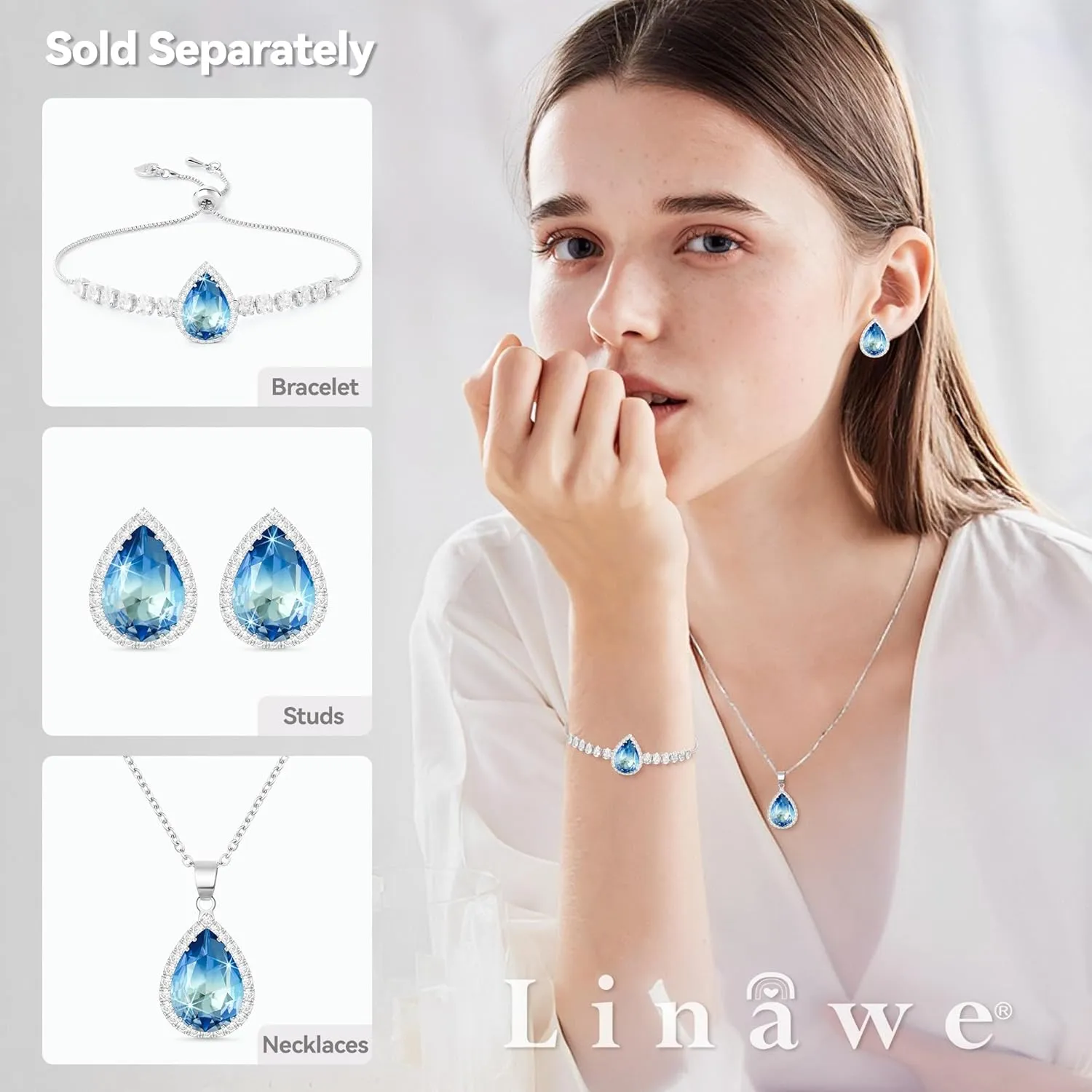 Linawe Women Stud Earrings, Teardrop Diamond Moissanite Cubic Zirconia Earrings Studs Rhinestone Jewelry Gold/Silver/Rose Gold