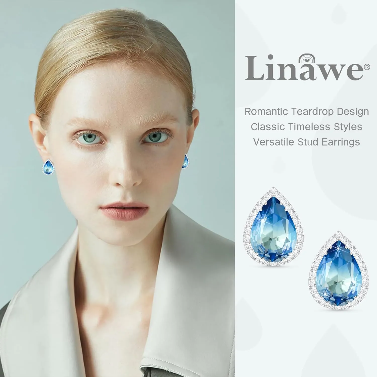 Linawe Women Stud Earrings, Teardrop Diamond Moissanite Cubic Zirconia Earrings Studs Rhinestone Jewelry Gold/Silver/Rose Gold
