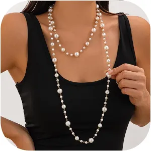 Long Pearl Necklaces for Women Elegant Lariat Gold Pearls Necklace Layered Pearl Long Chain Necklace for Daily Wear Special Occasions