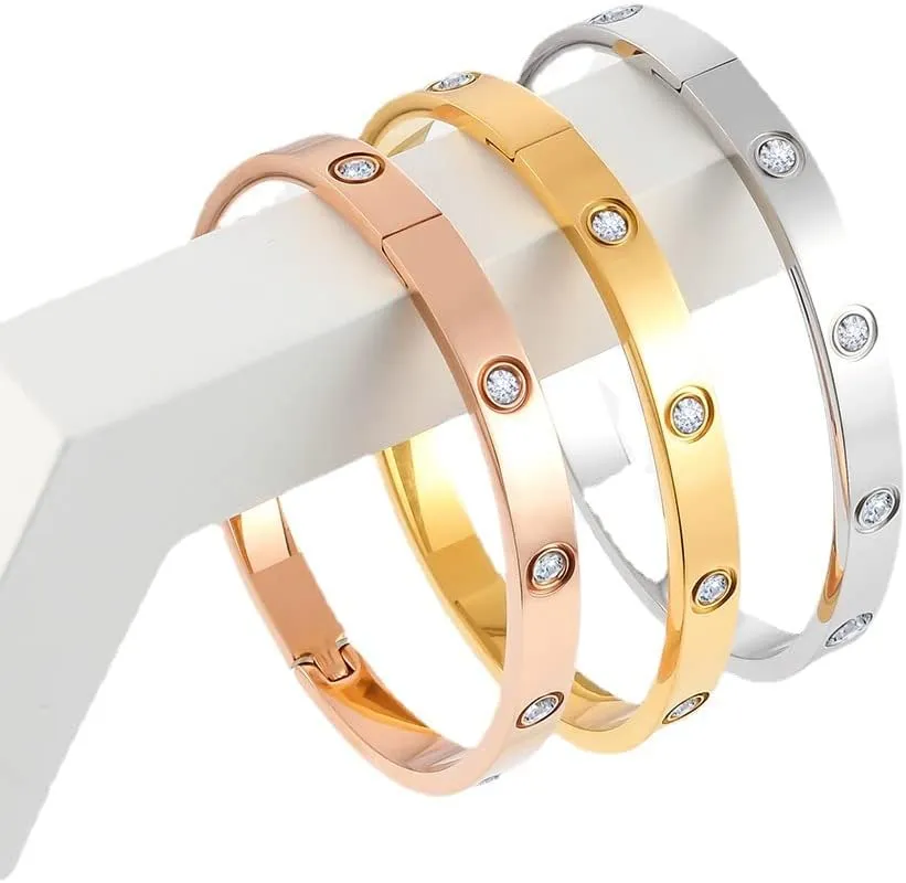 Love Bracelets Stainless Steel friendship Bracelet Cubic Zircon Filled Gold and Silver Female Women Mother's Day Valentine's Day Wedding Couple and Birthday Gift