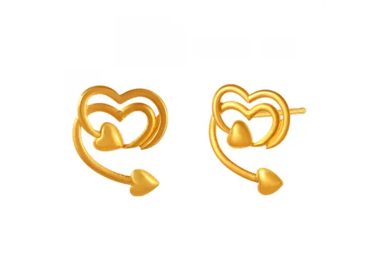 Lovely 22k Gold Stud Earrings With Heart Shape Details
