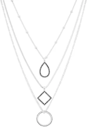 Lucky Brand Open Shape Chain Layer Necklace,Silver,One Size