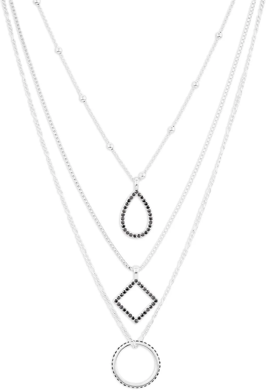 Lucky Brand Open Shape Chain Layer Necklace,Silver,One Size
