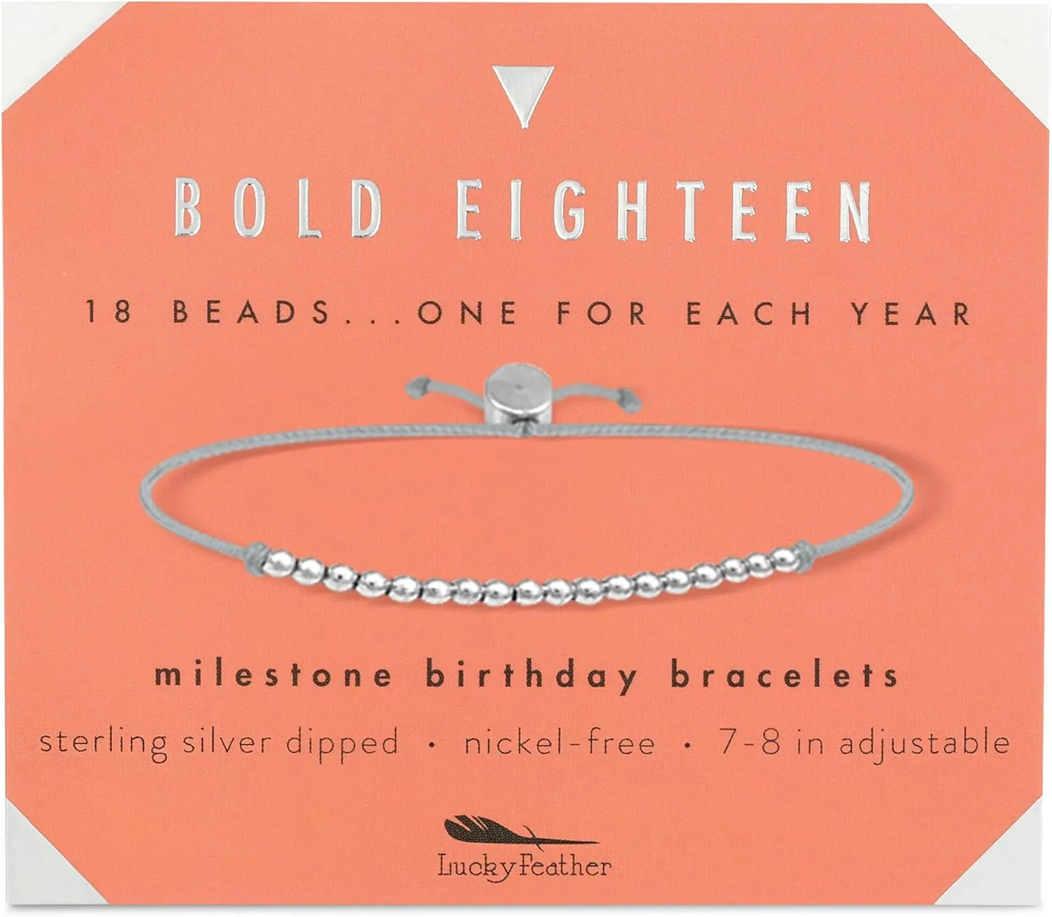 Lucky Feather Milestone 18th Birthday Gifts For Women - 14K Gold Dipped Beads Bracelet on Adjustable 7- 8 Cord - Bold 18 Year Old Gifts