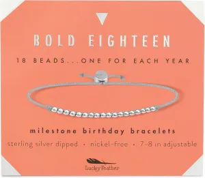 Lucky Feather Milestone 18th Birthday Gifts For Women - 14K Gold Dipped Beads Bracelet on Adjustable 7- 8 Cord - Bold 18 Year Old Gifts